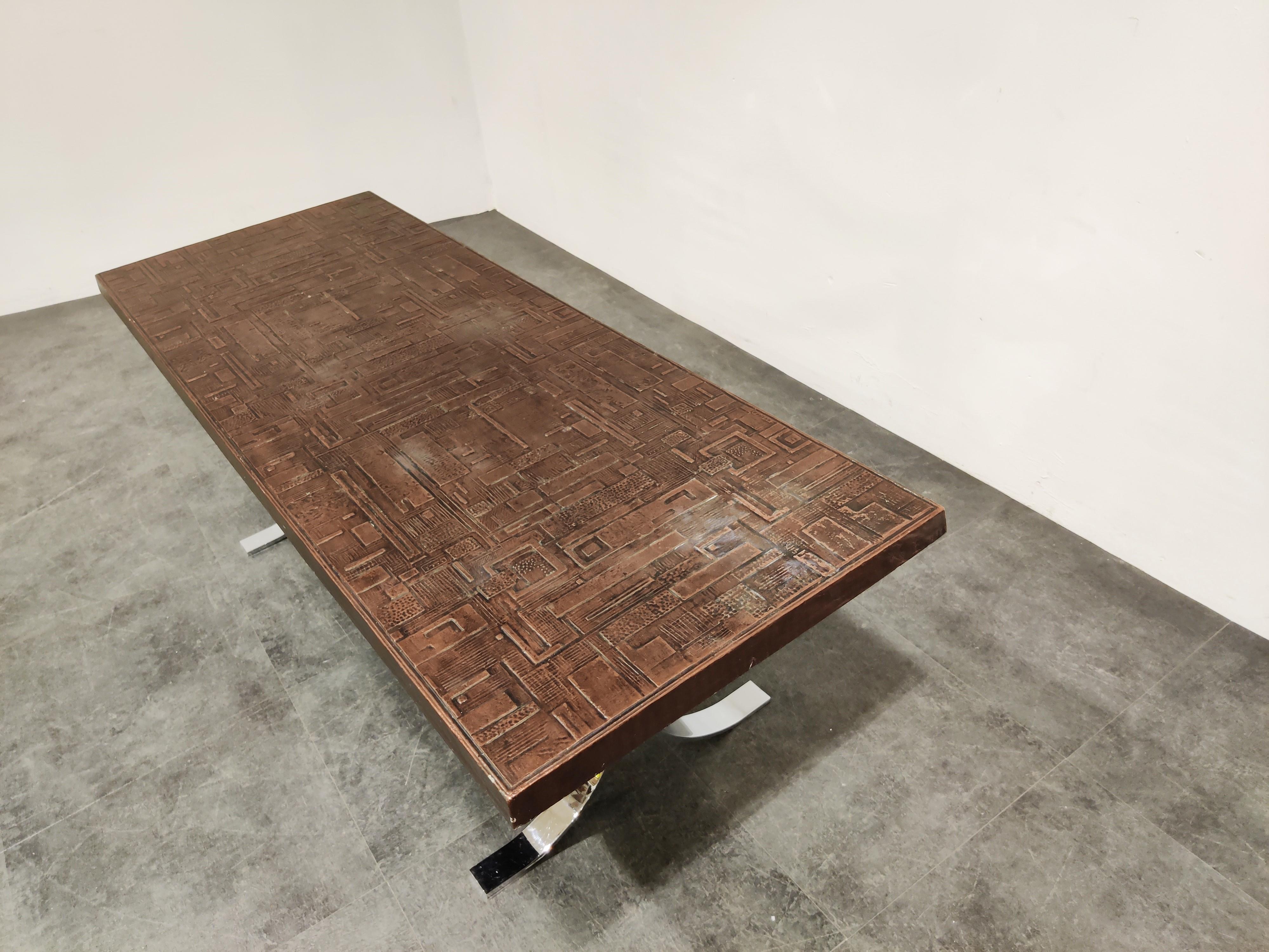 Belgian Vintage Copper-Plated Brutalist Coffee Table, 1970s