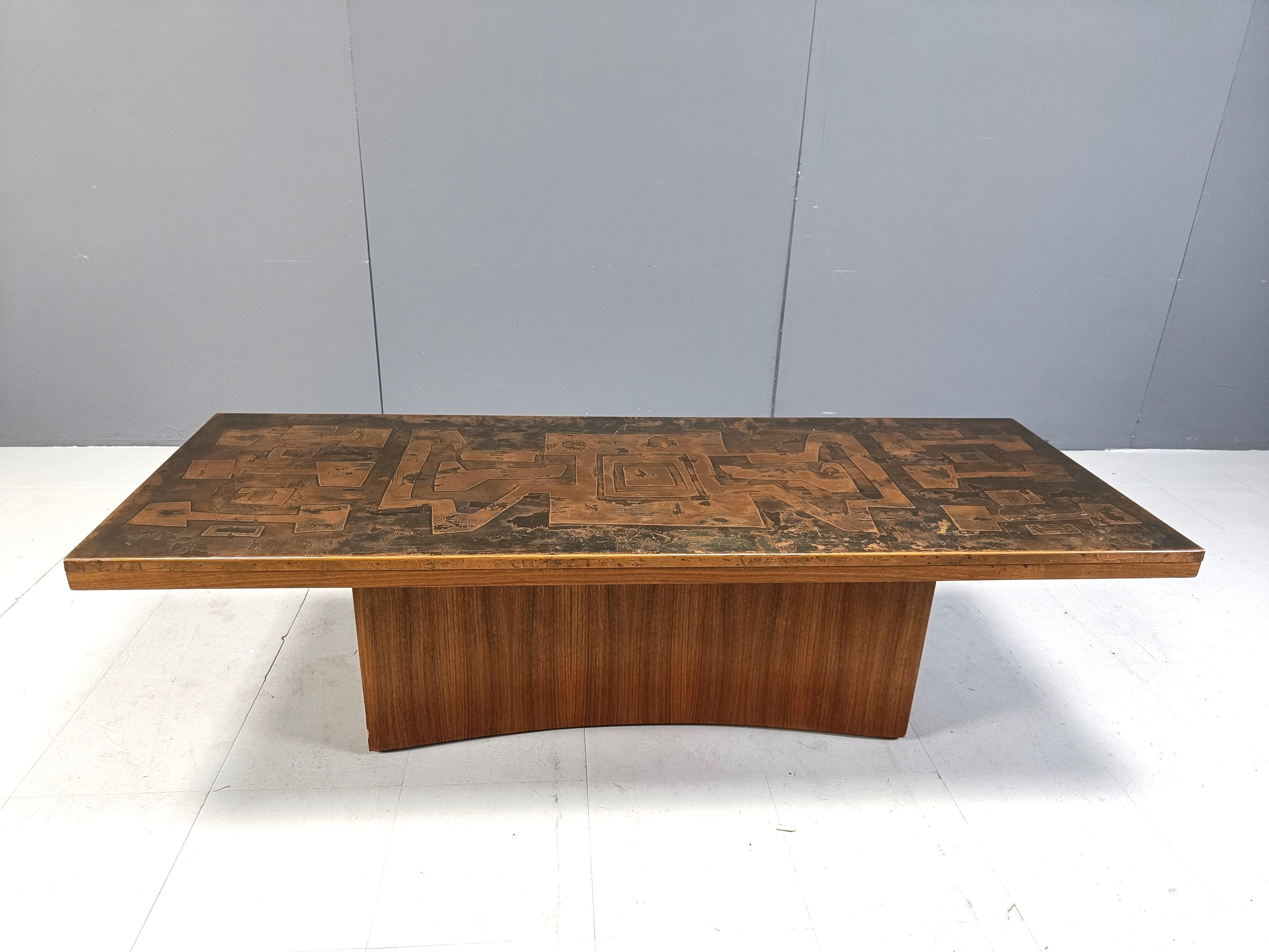 German Vintage copper plated brutalist coffee table, 1970s