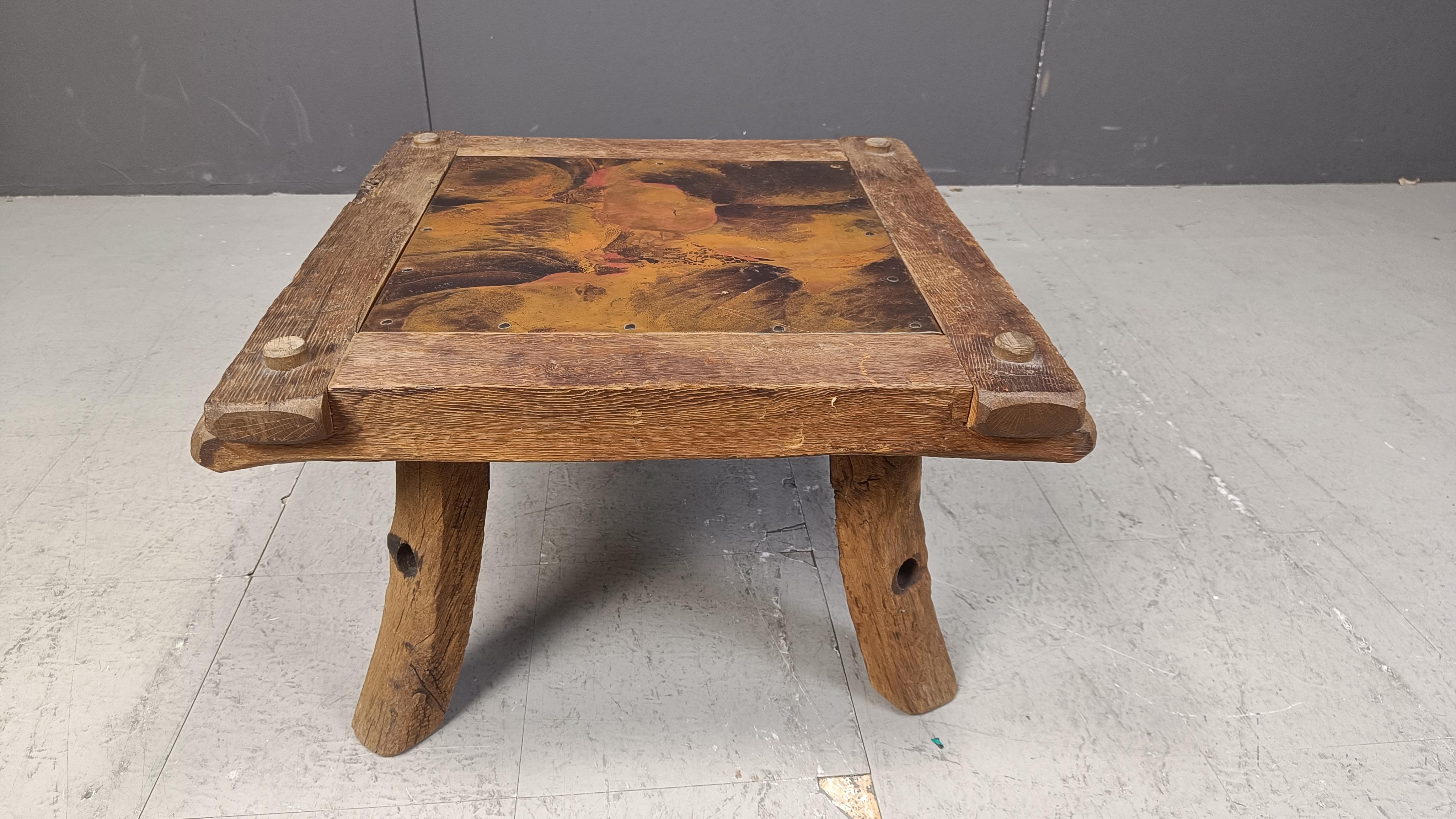 German Vintage copper plated brutalist coffee table, 1970s For Sale