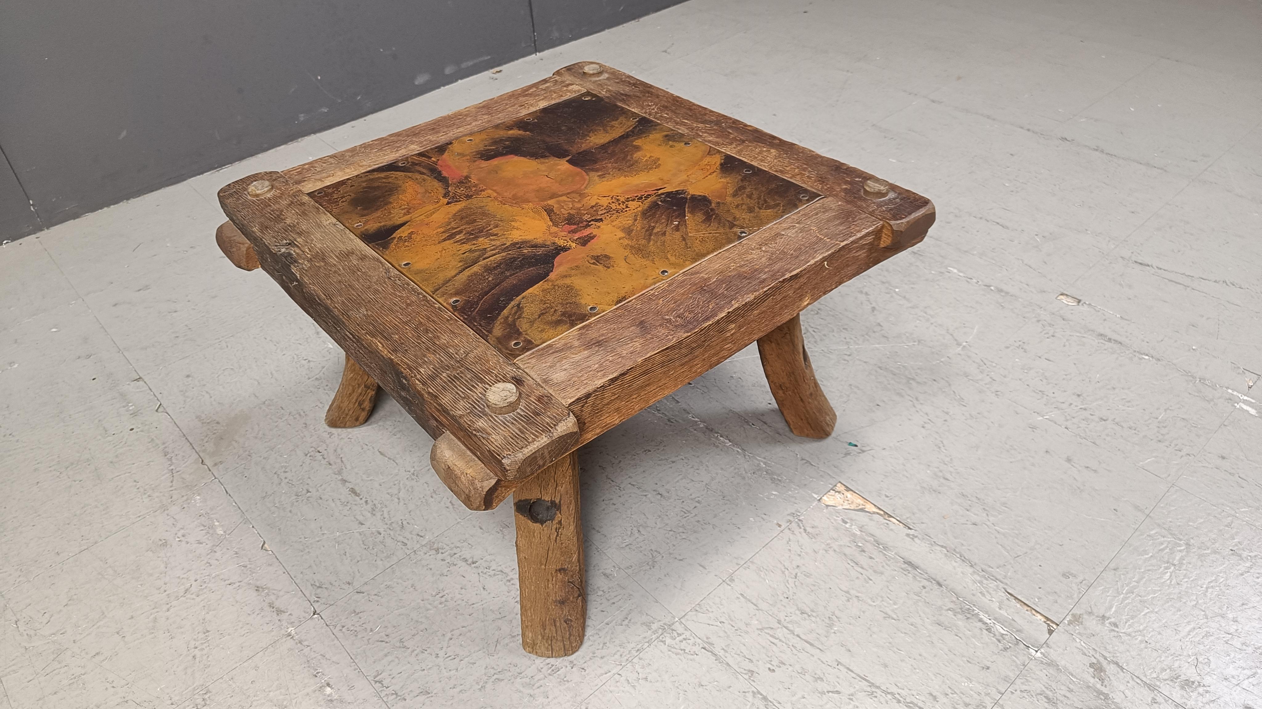Copper Vintage copper plated brutalist coffee table, 1970s For Sale