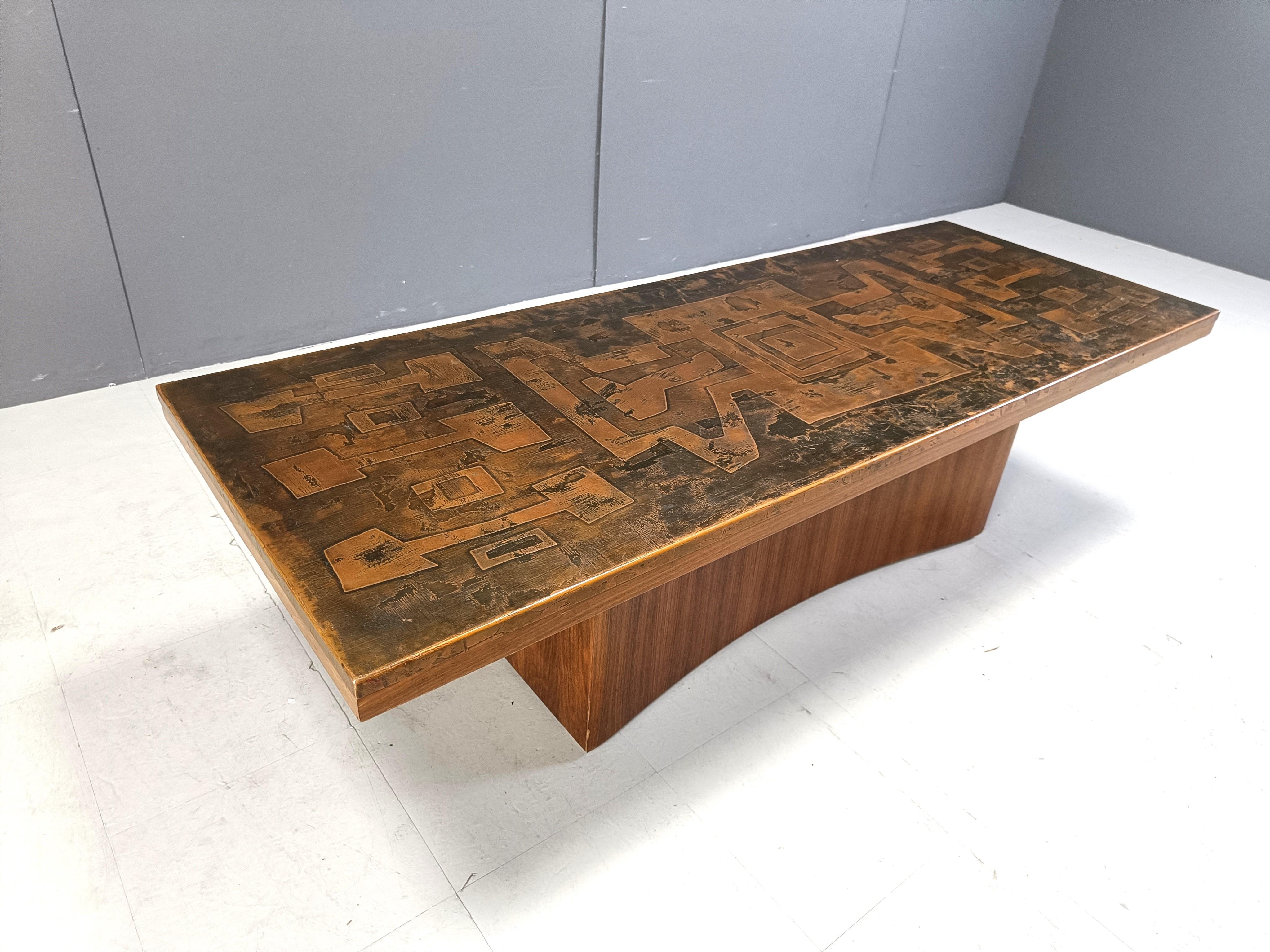 Vintage copper plated brutalist coffee table, 1970s 1