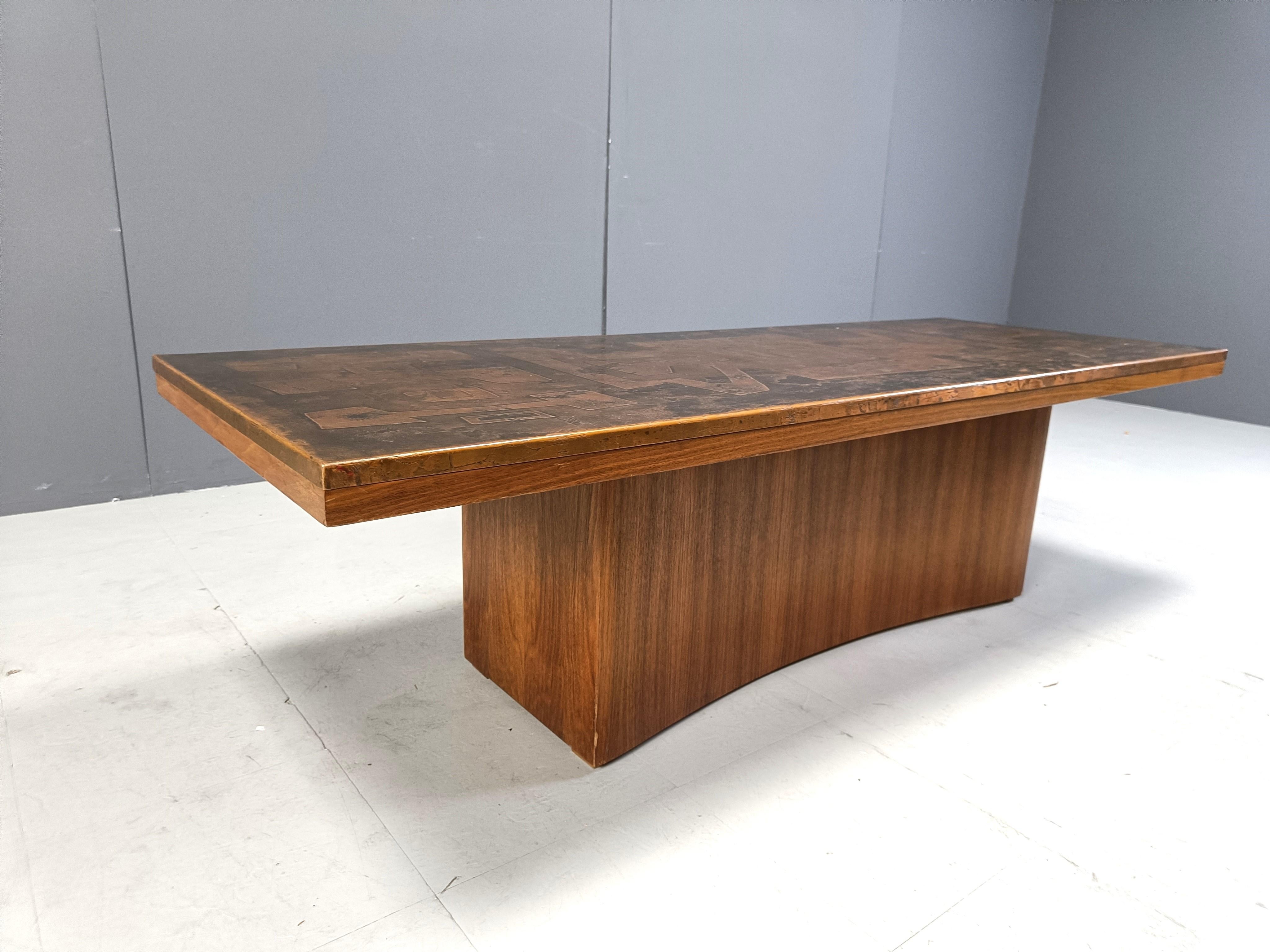 Vintage copper plated brutalist coffee table, 1970s 2