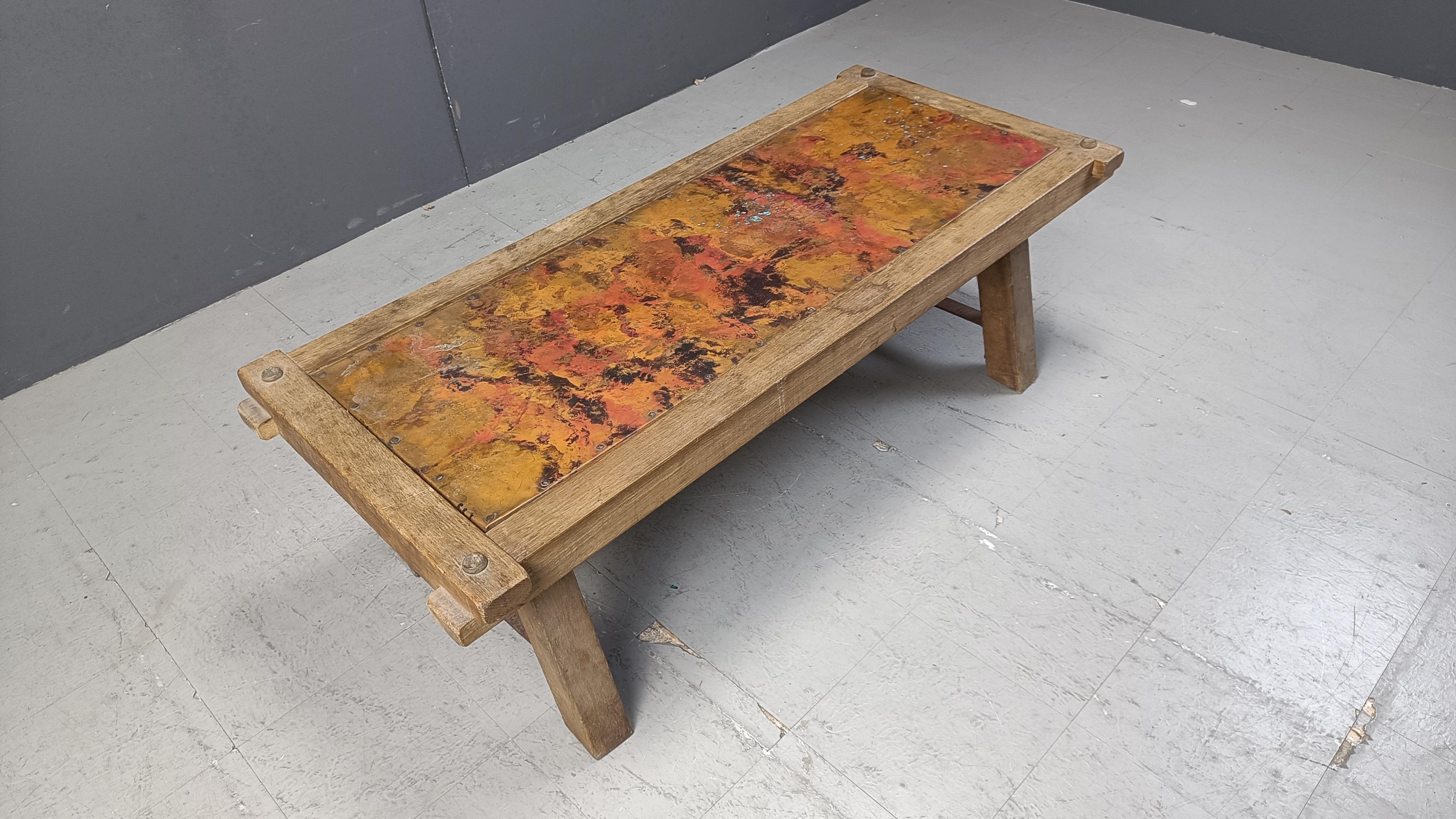 Vintage copper plated brutalist coffee table, 1970s For Sale 2