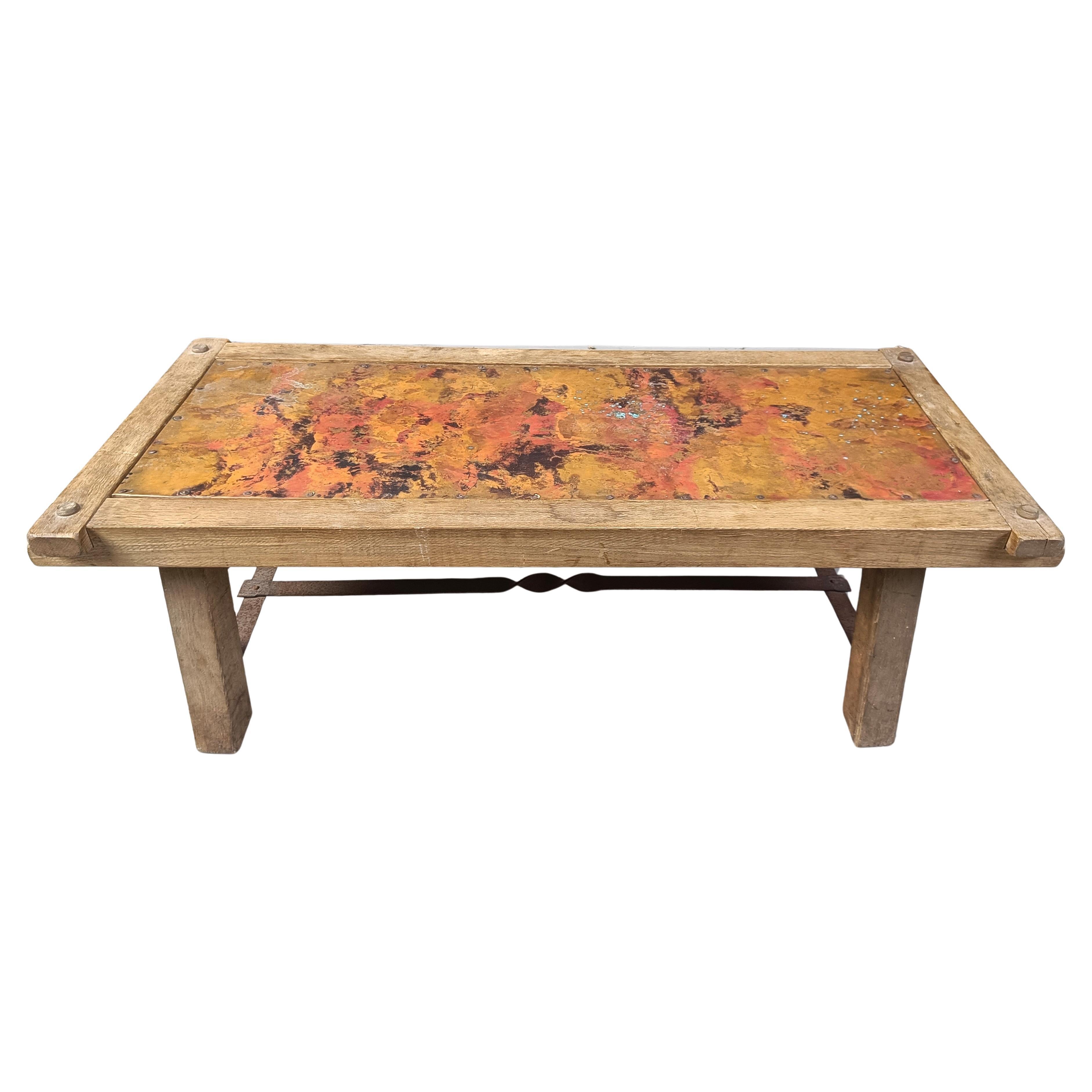 Kupferbeschichteter brutalistischer Couchtisch im Vintage-Stil, 1970er Jahre