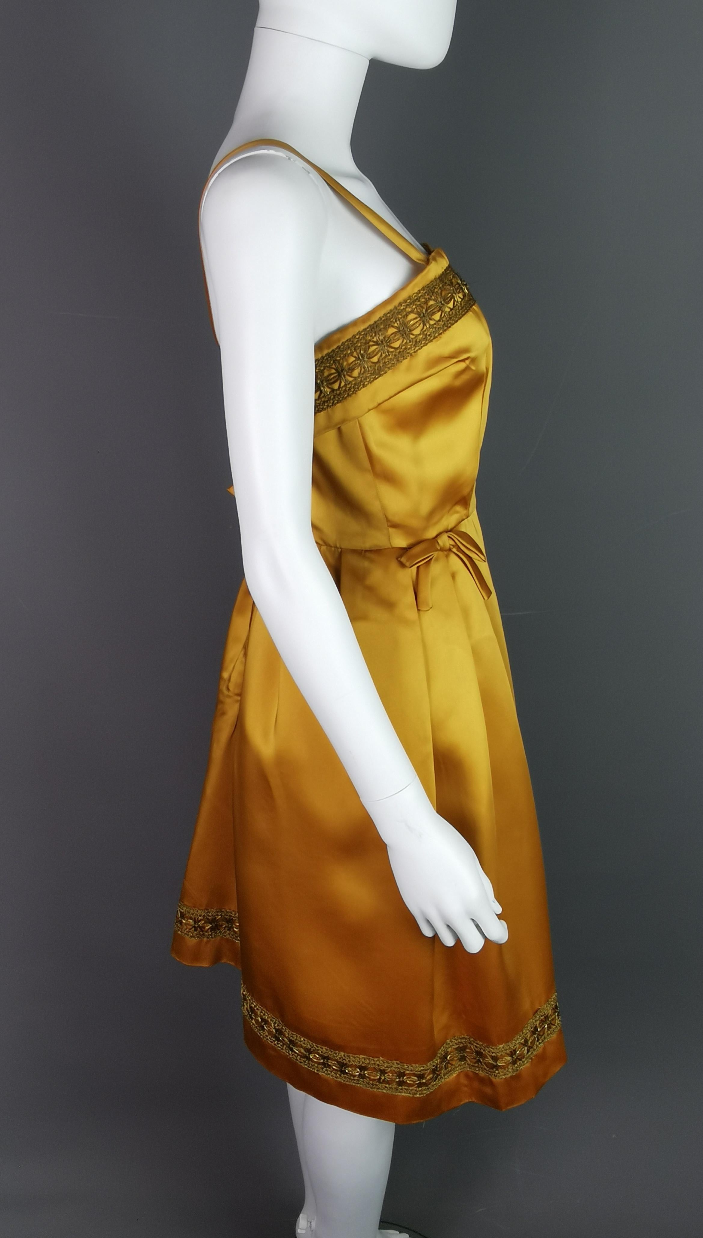 Vintage copper satin cocktail dress, c1960s Kitty Copeland  For Sale 2