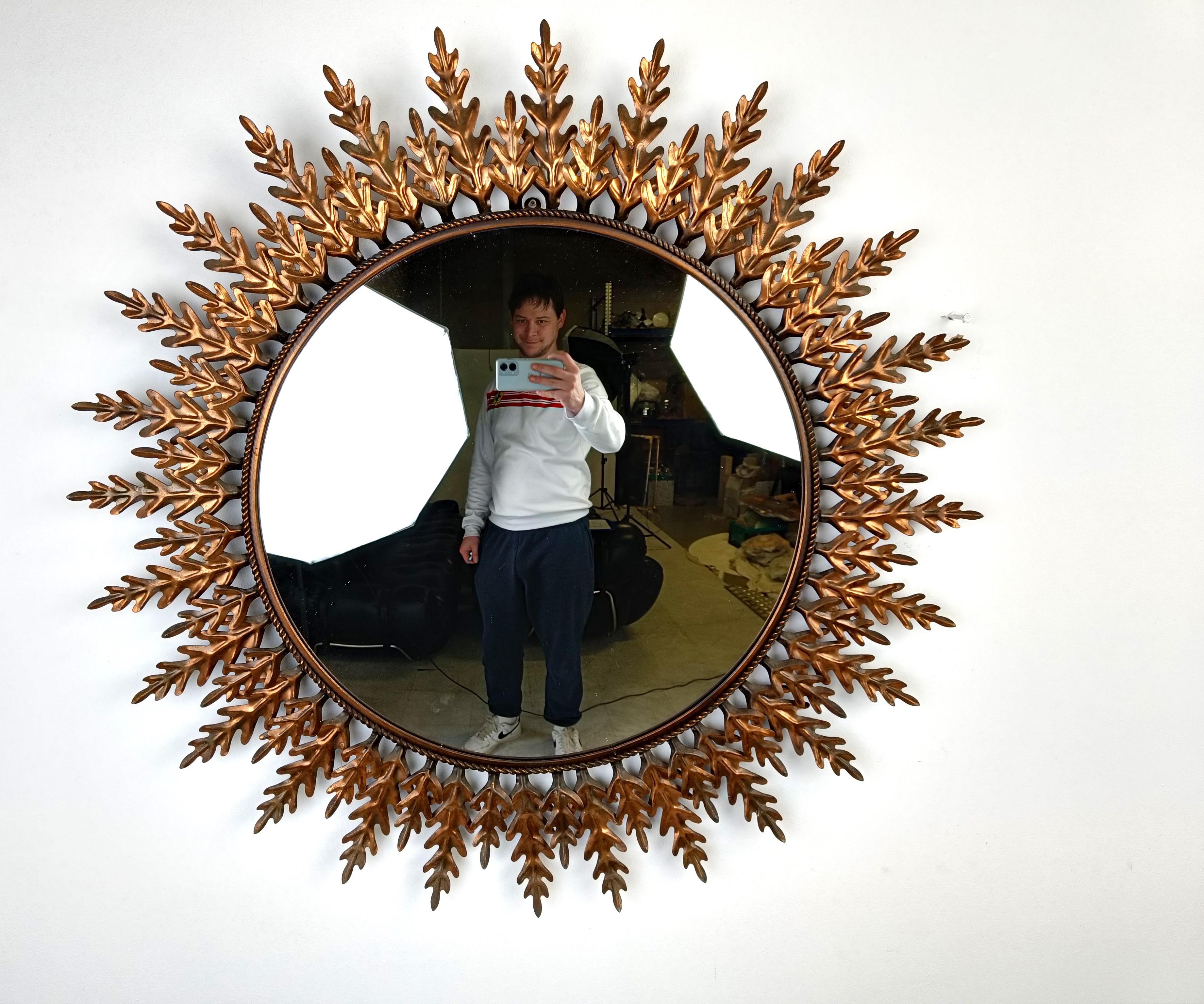French Vintage copper sunburst mirror, 1970s For Sale