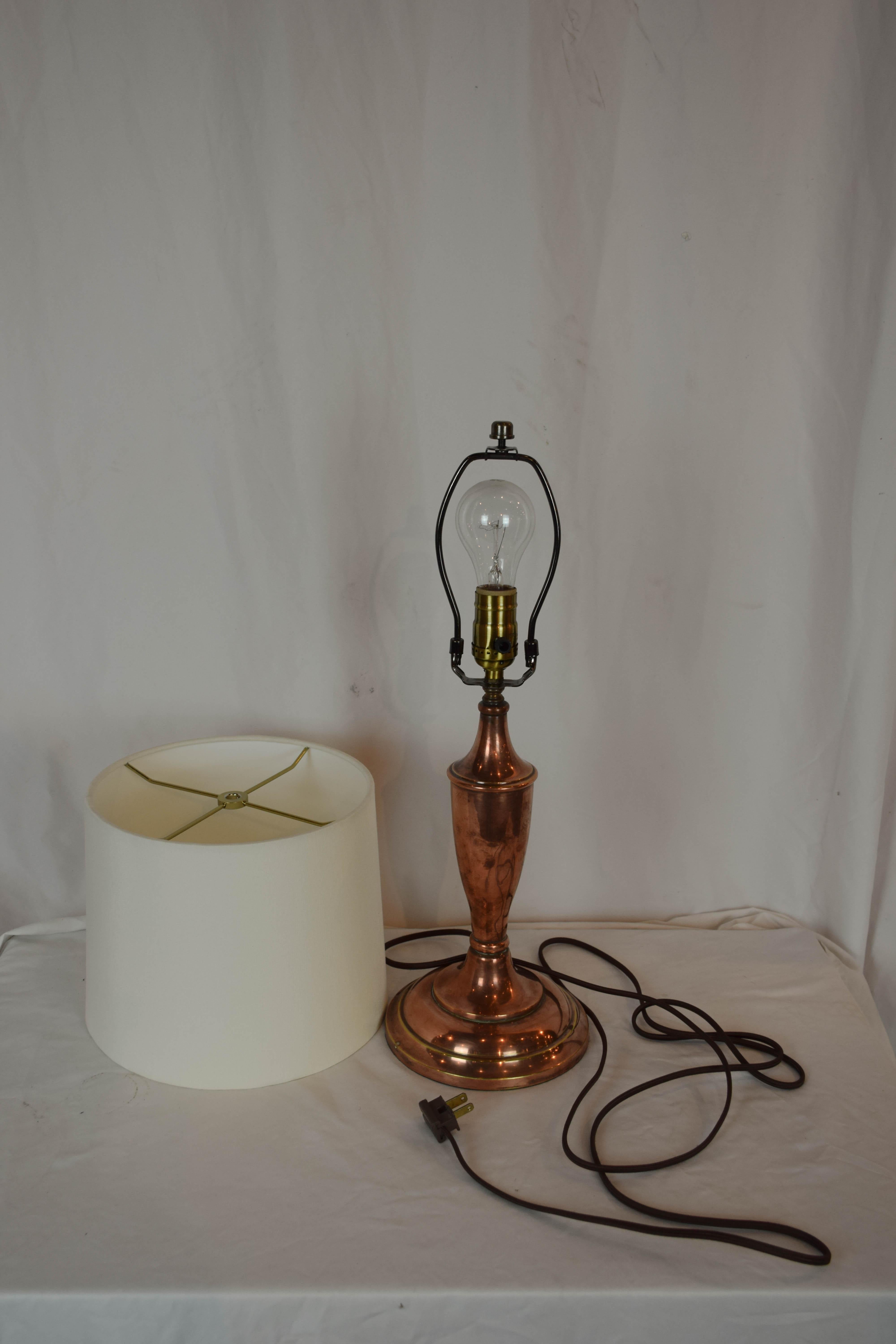 20th Century Vintage Copper Table Lamp, Newly Wired