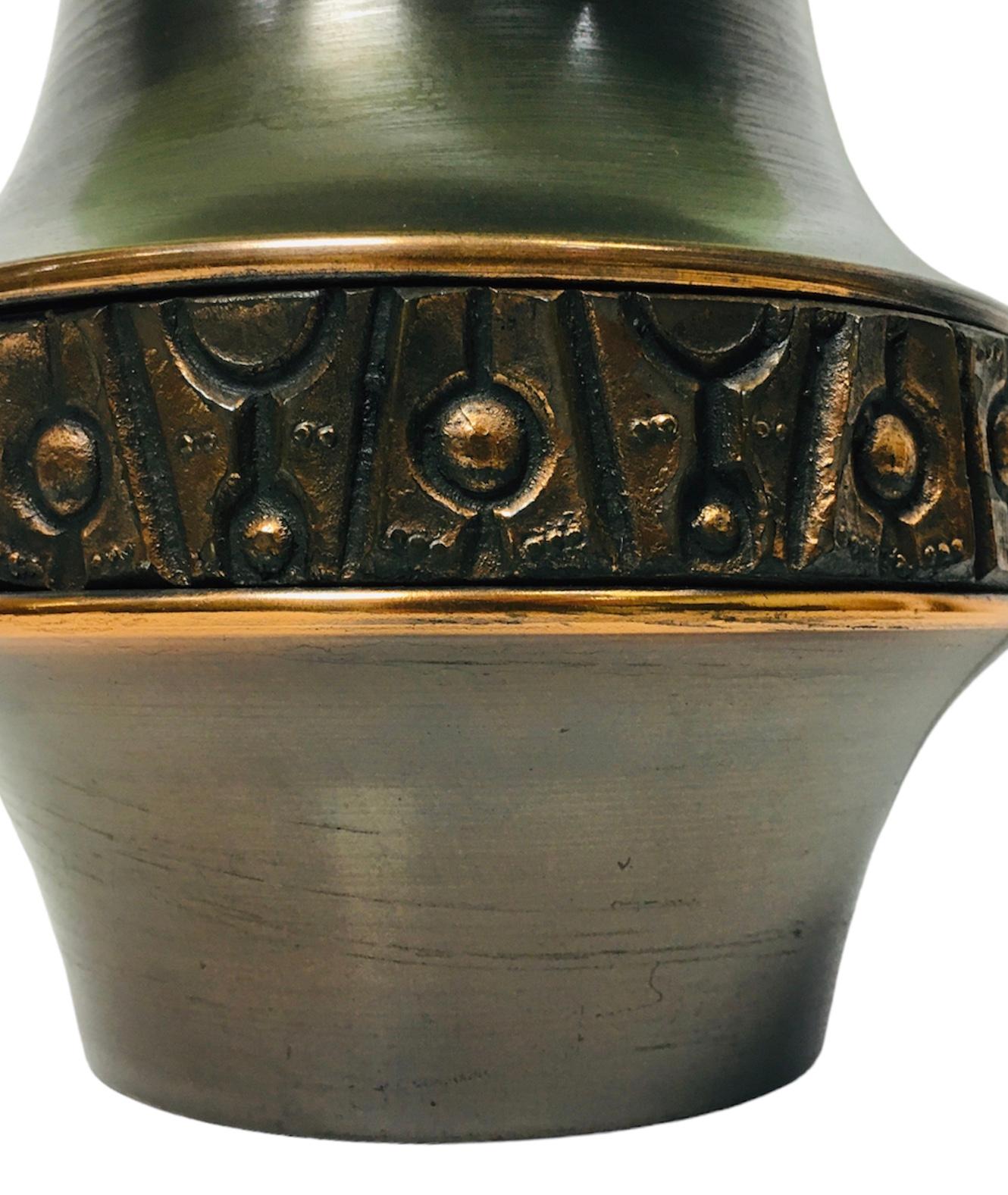 Mid-Century Modern Vintage Copper Base Table Lamp with Original Mint Green Glass Shade, 1960s For Sale