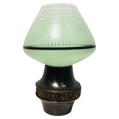 Vintage Copper Base Table Lamp with Original Mint Green Glass Shade, 1960s