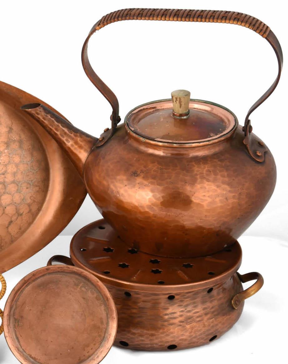 copper tea set with tray
