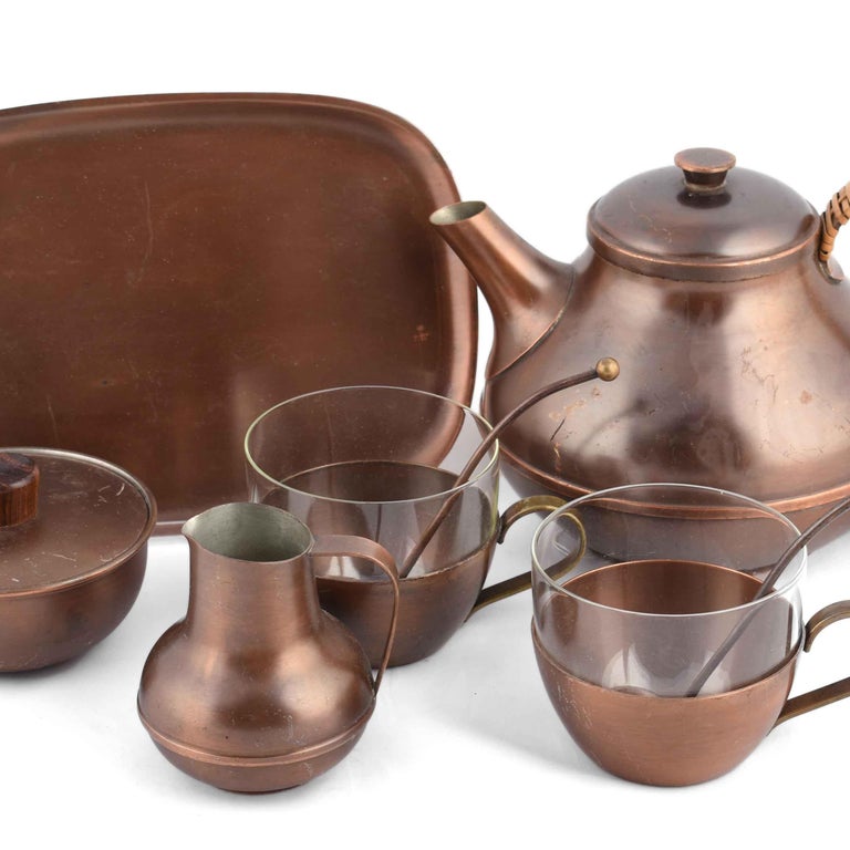 Vintage Copper Tea Set by Harald Buchrucker, Germany 1950s For Sale at