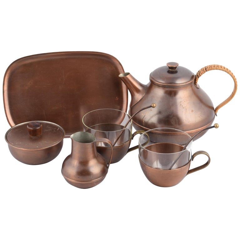 Vintage Copper Tea Set by Harald Buchrucker, Germany 1950s For Sale at
