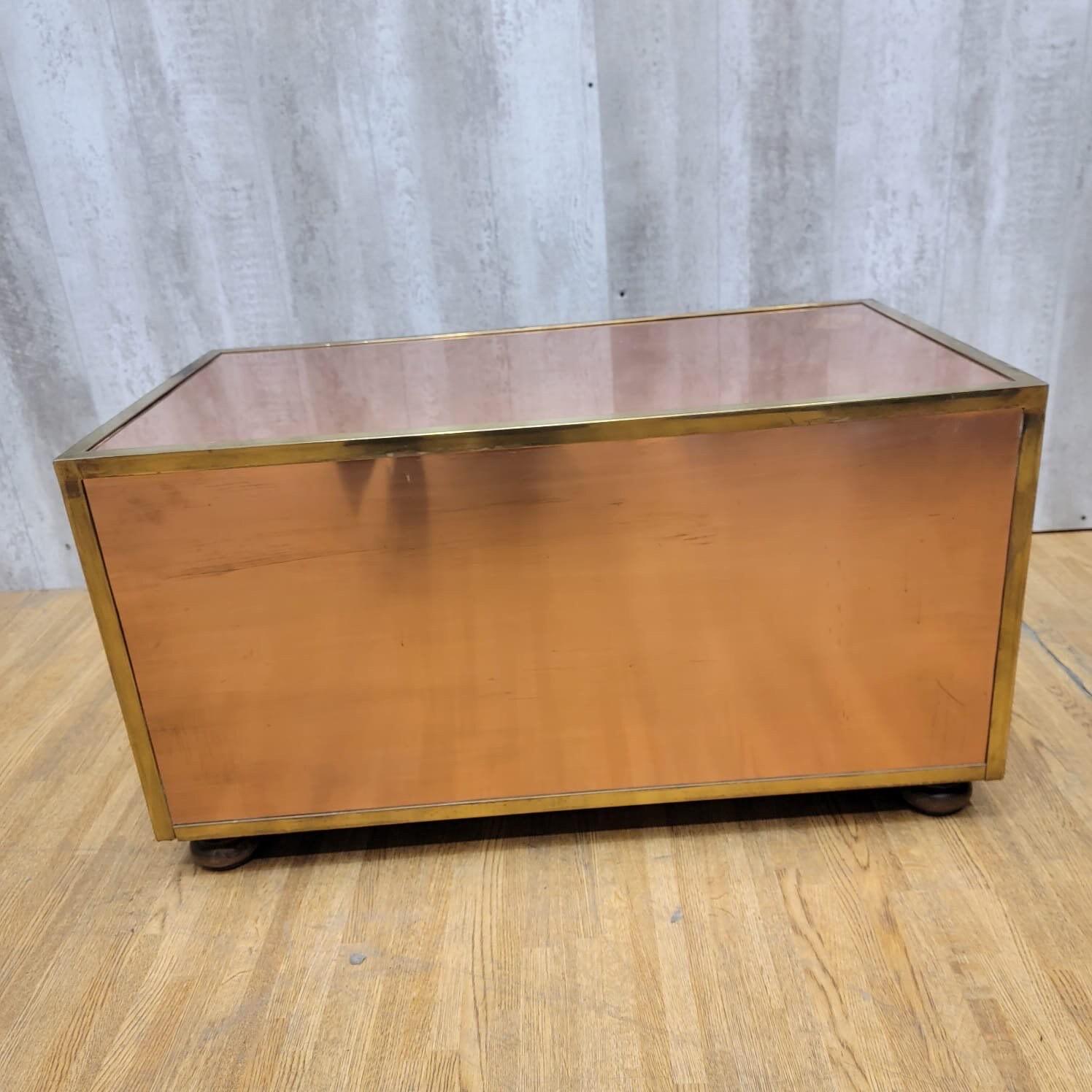 Vintage Copper Trunk Style Coffee Table with Leather Handles In Good Condition For Sale In Chicago, IL