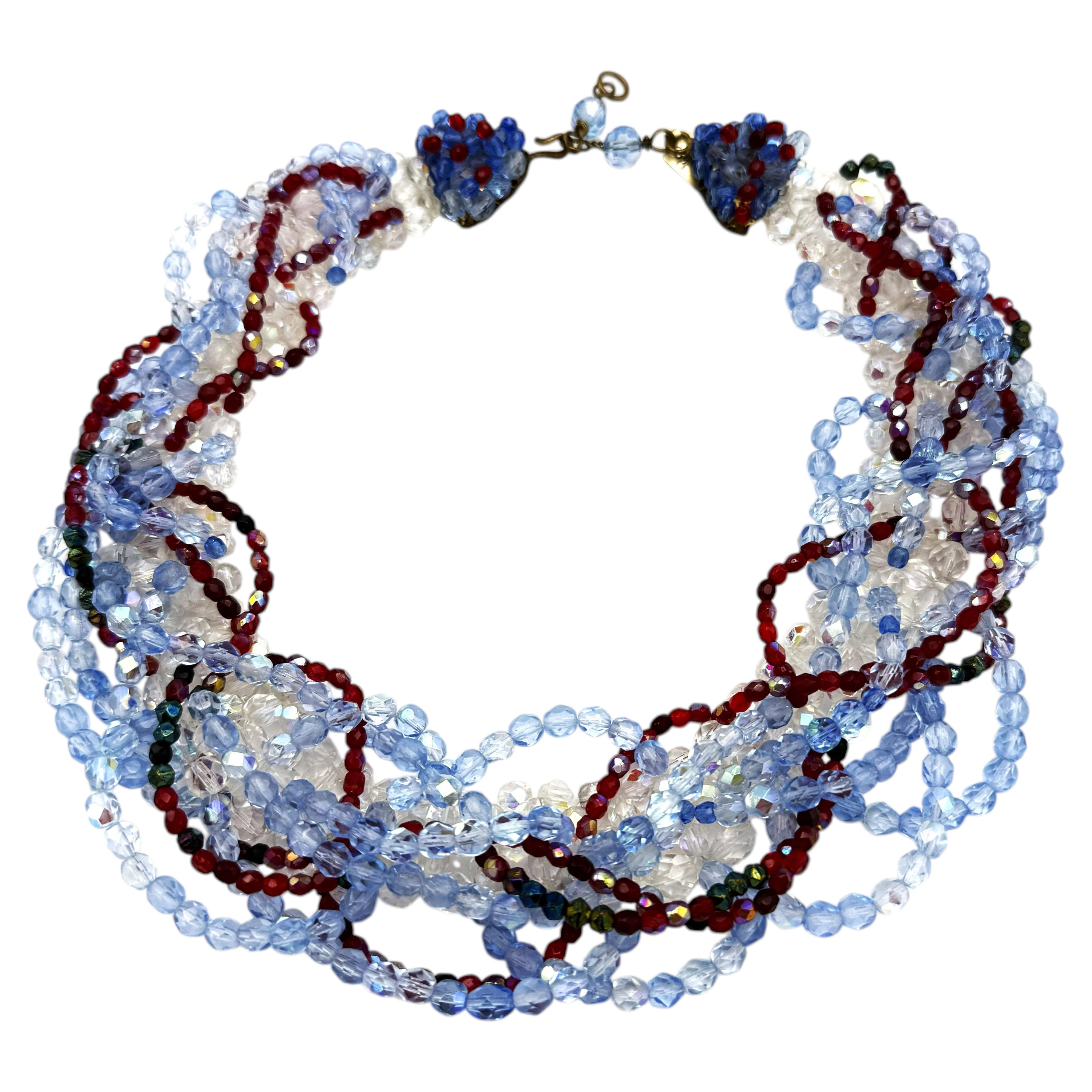 Pre-owned Coppola E Toppo Vintage , Blue Crystal Drapery Necklace, 1950s Italy