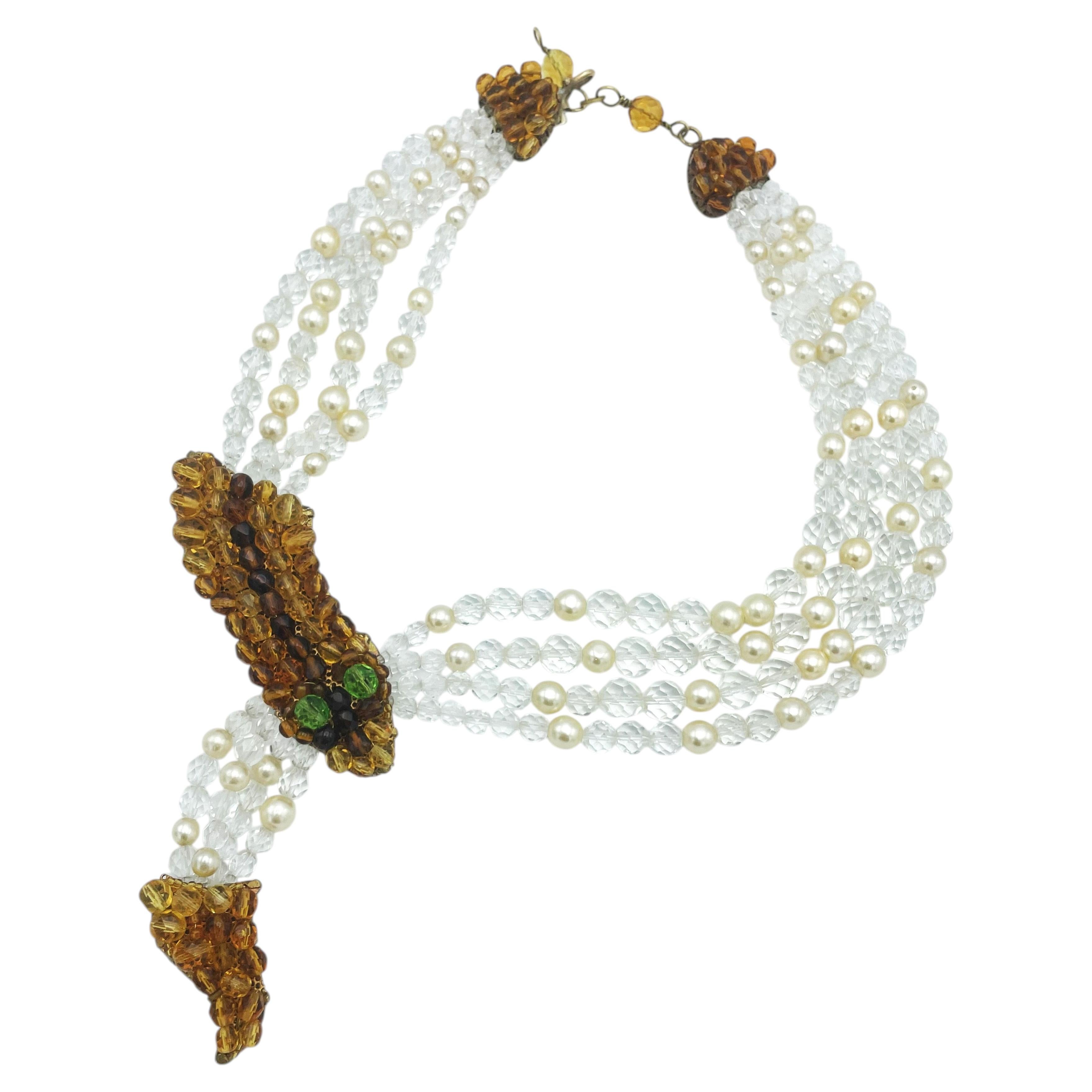 Pre-owned Coppola E Toppo Vintage  Snake Necklace, Crystal And Pearls, Italy 1950s In Multiple