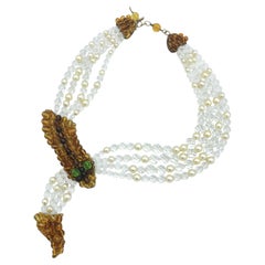Vintage Coppola e Toppo snake necklace, crystal and pearls, Italy 1950s