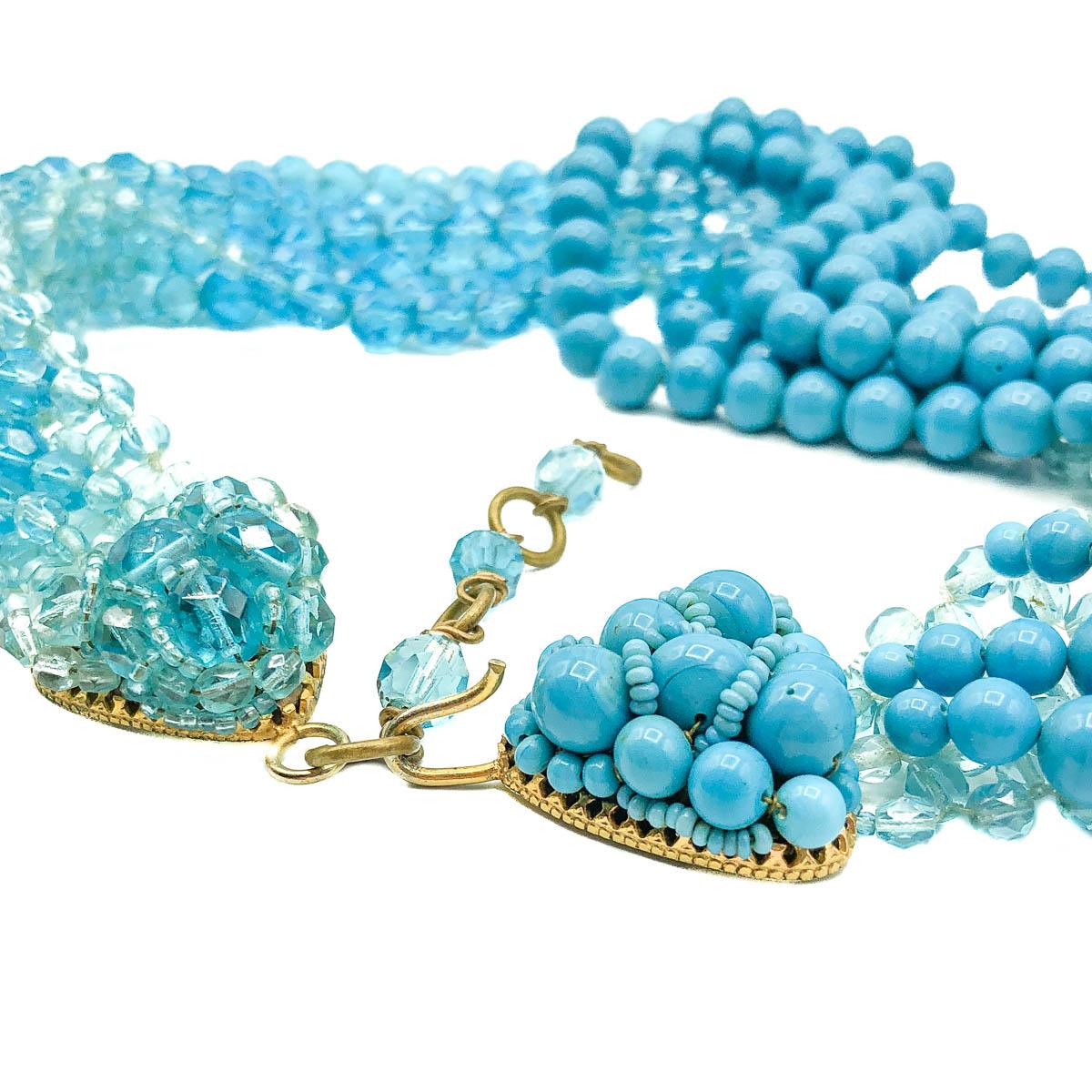 Vintage Coppola et Toppo Turquoise Beaded Torsade Necklace 1960s In Good Condition In Wilmslow, GB