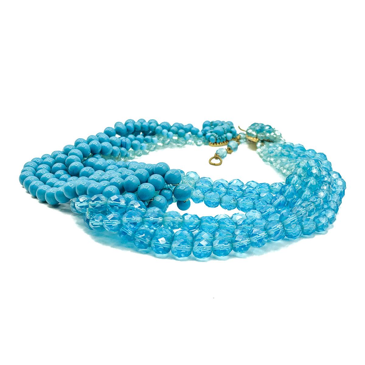 Vintage Coppola et Toppo Turquoise Beaded Torsade Necklace 1960s 2