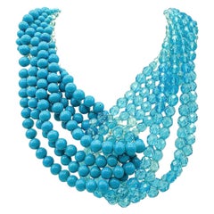 Vintage Coppola et Toppo Turquoise Beaded Torsade Necklace 1960s