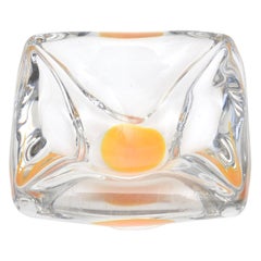 Vintage Coquille Flygsfors Handblown Glass Bowl With Yellow Center Swedish 60s