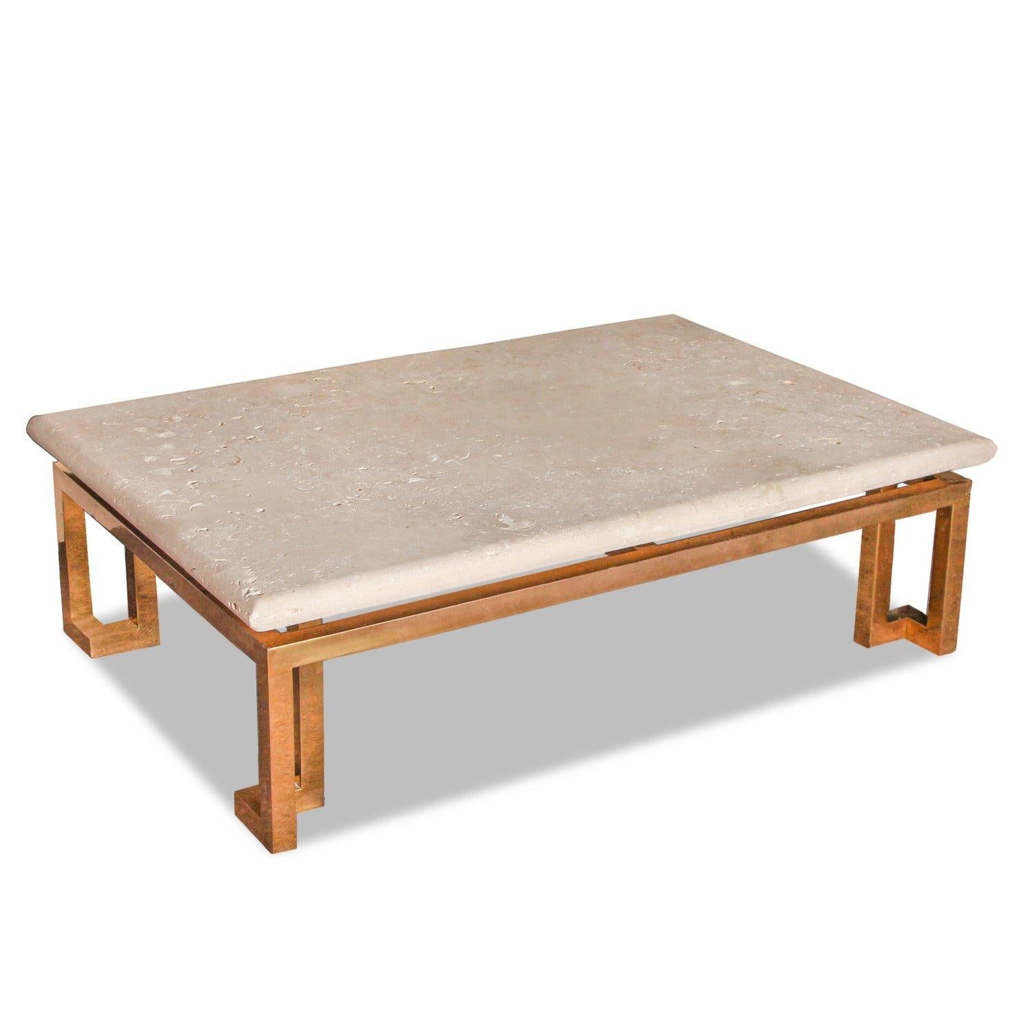 Table basse vintage en pierre et laiton de CIRCA ~ circa 1960 Bon état - En vente à New York, NY