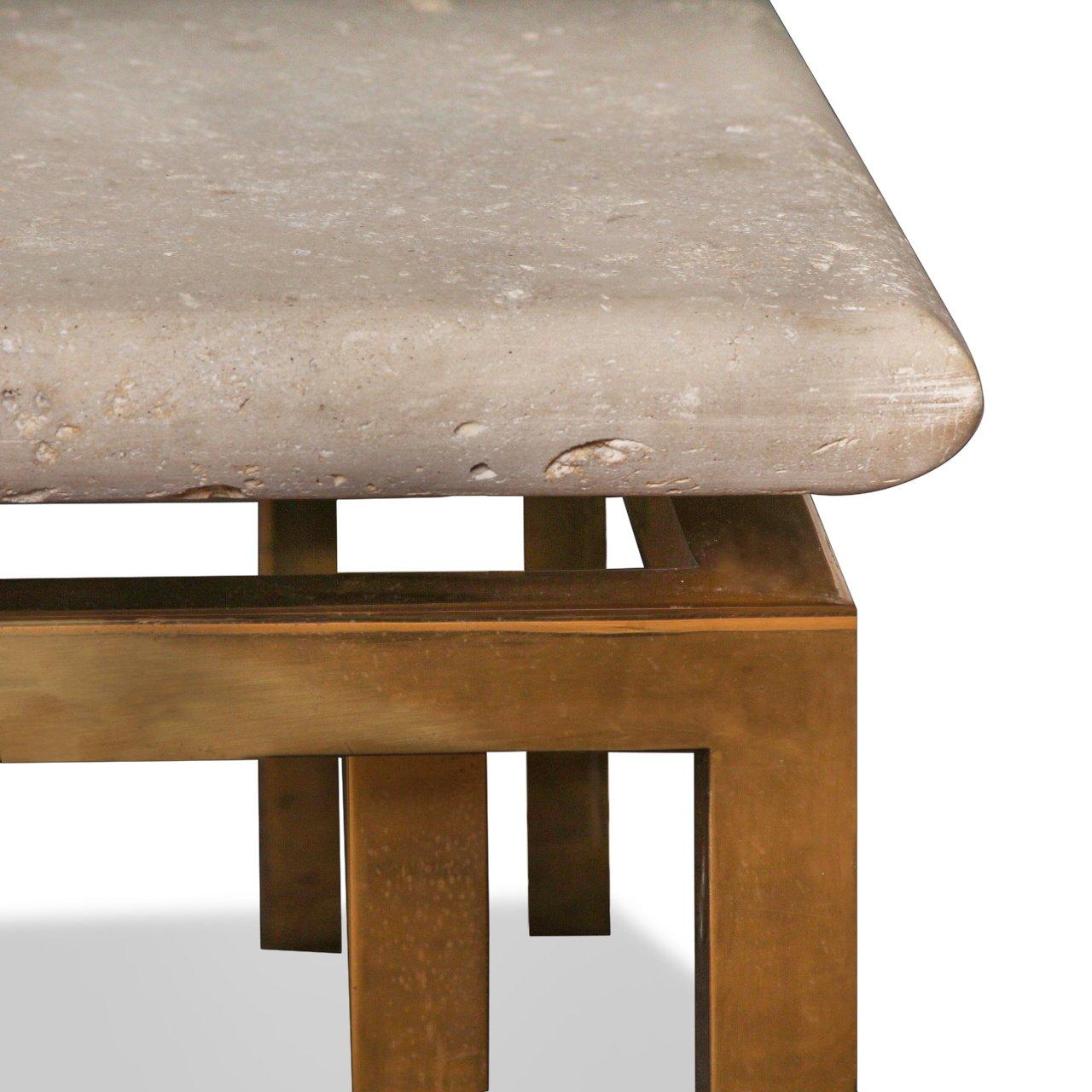 Laiton Table basse vintage en pierre et laiton de CIRCA ~ circa 1960 en vente