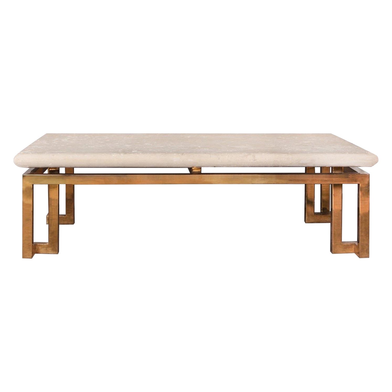 Vintage Coquina Stone & Brass Coffee Table ~ circa 1960