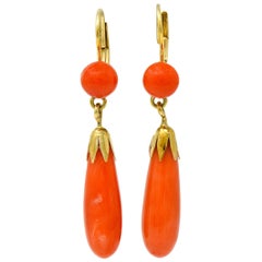 Vintage Coral 14 Karat Gold Drop Earrings