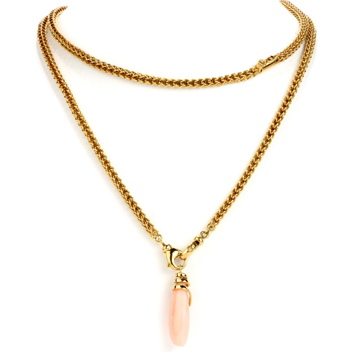 Have multiple beautiful pieces of jewelry in one with this versatile Vintage Coral 18K Gold Convertible Drop Necklace and Earring Jackets! 

This rope chain necklace is crafted in 18 karat yellow gold.  There are two lobster claw clasps near the
