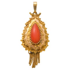 Antique Coral and 14 Karat Gold Tassel Pendant