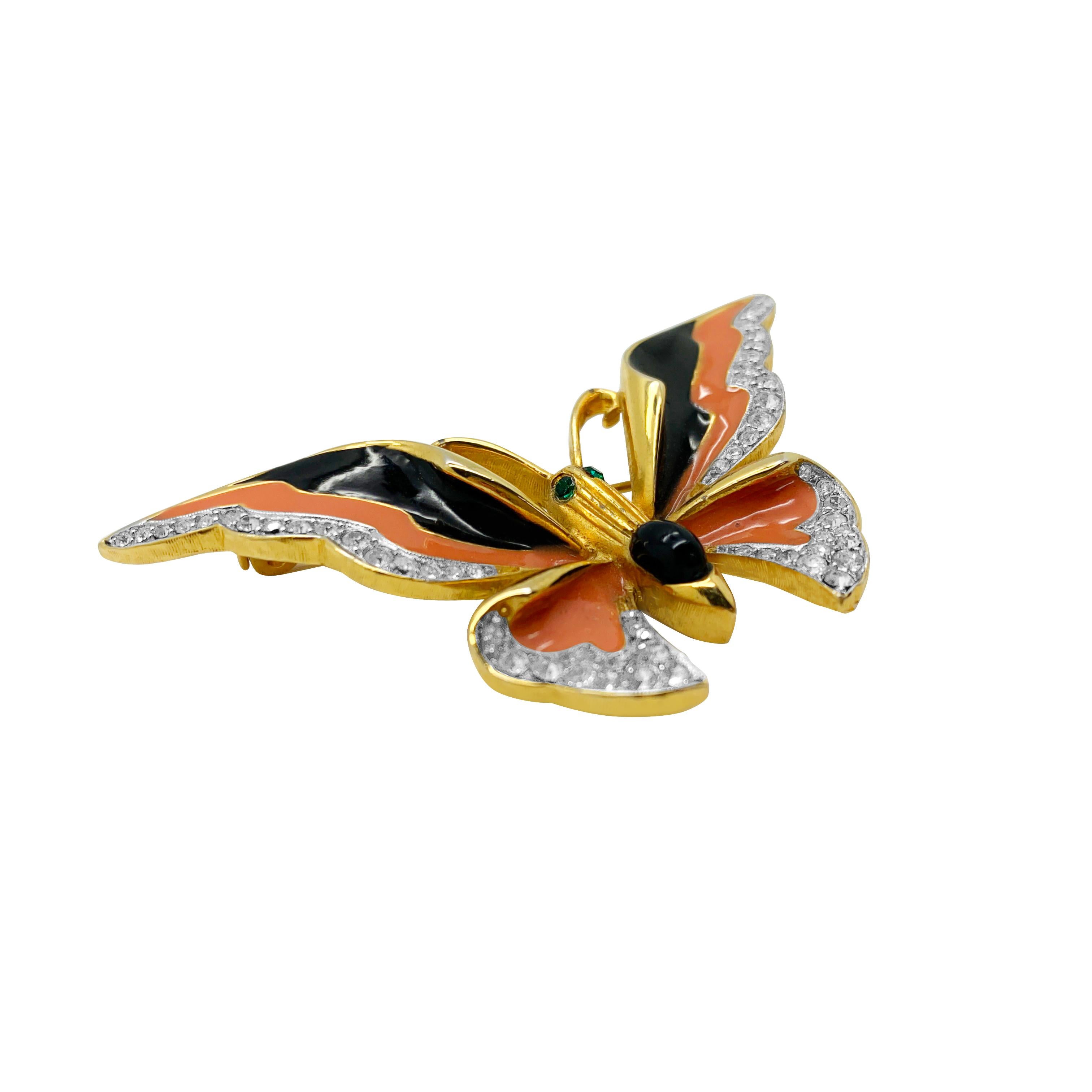 Broche vintage de mariposa de coral y esmalte negro Años 60 en Bueno estado para la venta en Wilmslow, GB