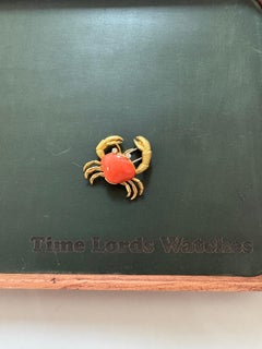 Vintage Coral and Diamond Crab Brooch – 18K Yellow Gold – Exquisite Nautical