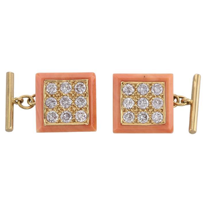 Vintage Coral and Diamond Cufflinks For Sale