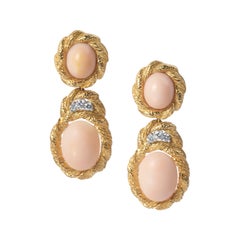 Vintage Coral and Diamond Drop Earrings