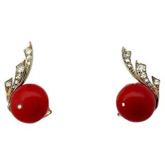 Orecchini vintage in corallo e diamanti
