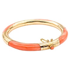 Bracelet jonc vintage en or jaune et corail