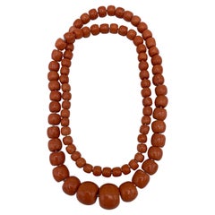 Vintage Coral Bead Necklace w/ GIA Report 