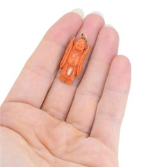 Vintage Coral Buddha Charm Pendant 10k Gold, Mid-20th Century, 4.2g