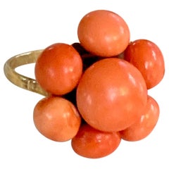 Antique Coral Button Cluster 14 Karat Yellow Gold Ring