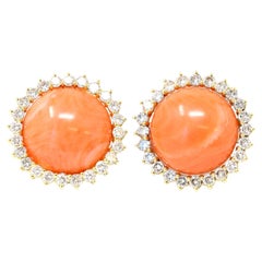 Vintage Coral Cabochon Clip-on Earrings Set in 18 Karat Yellow Gold