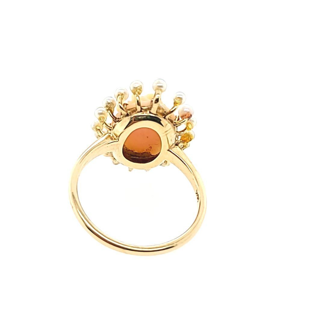 Vintage Coral Cameo and Seed Pearl Ring In Good Condition In Coral Gables, FL