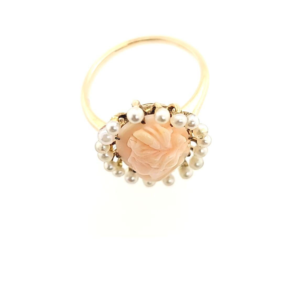 Women's Vintage Coral Cameo and Seed Pearl Ring