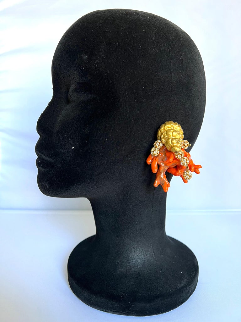 Artisan Vintage Coral Diamante Christian Lacroix Earrings  For Sale
