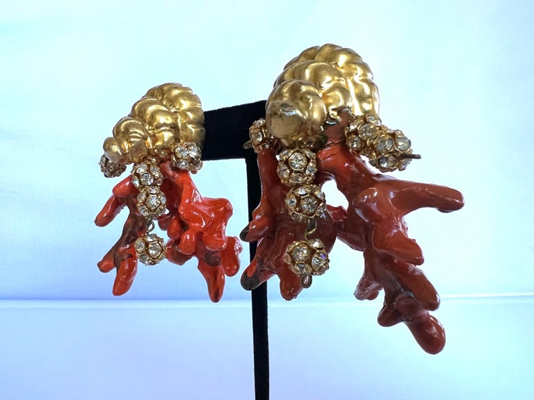 Vintage Coral Diamante Christian Lacroix Earrings  In Good Condition For Sale In Palm Springs, CA