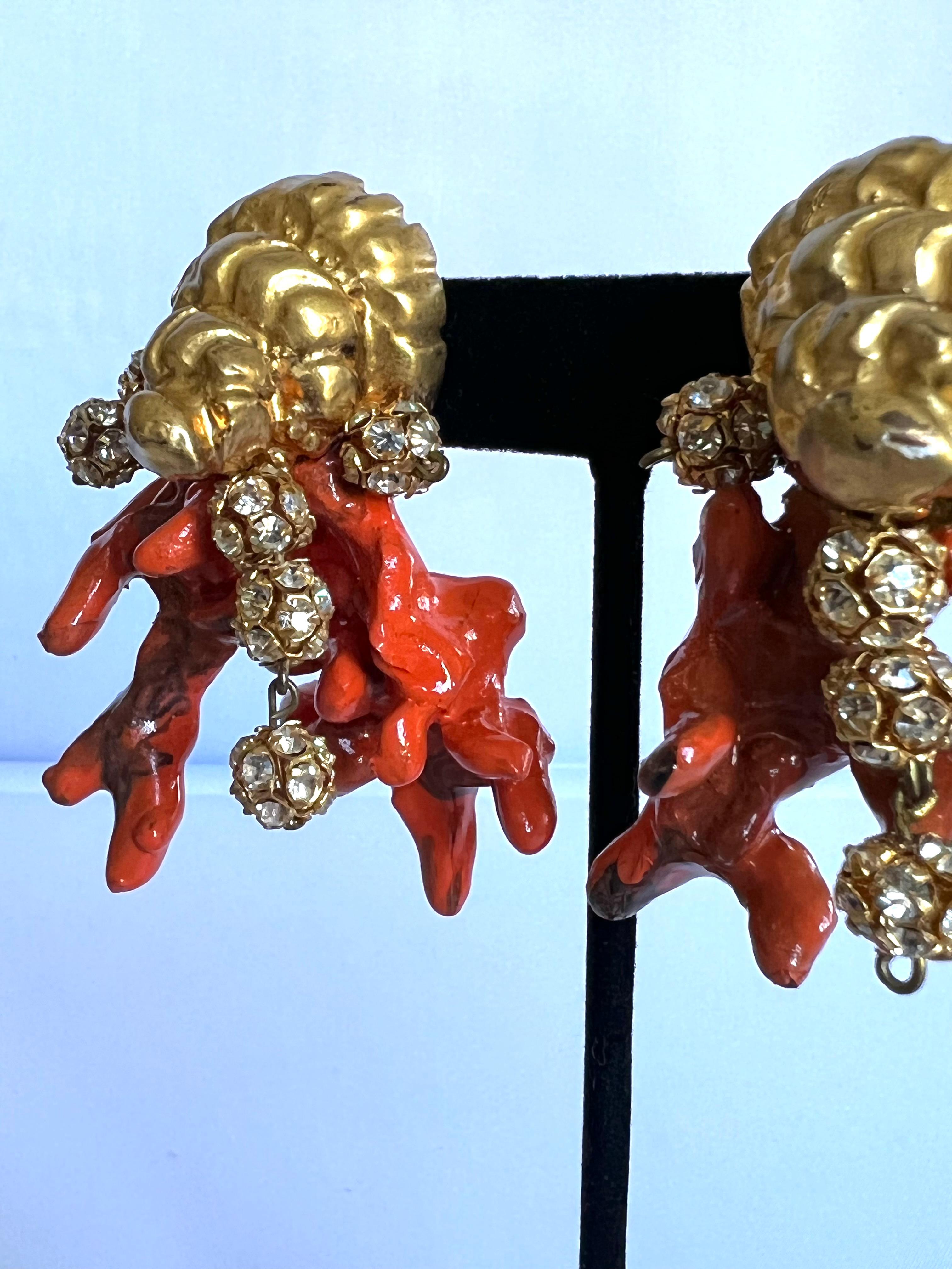Vintage Coral Diamante Christian Lacroix Earrings  For Sale 1
