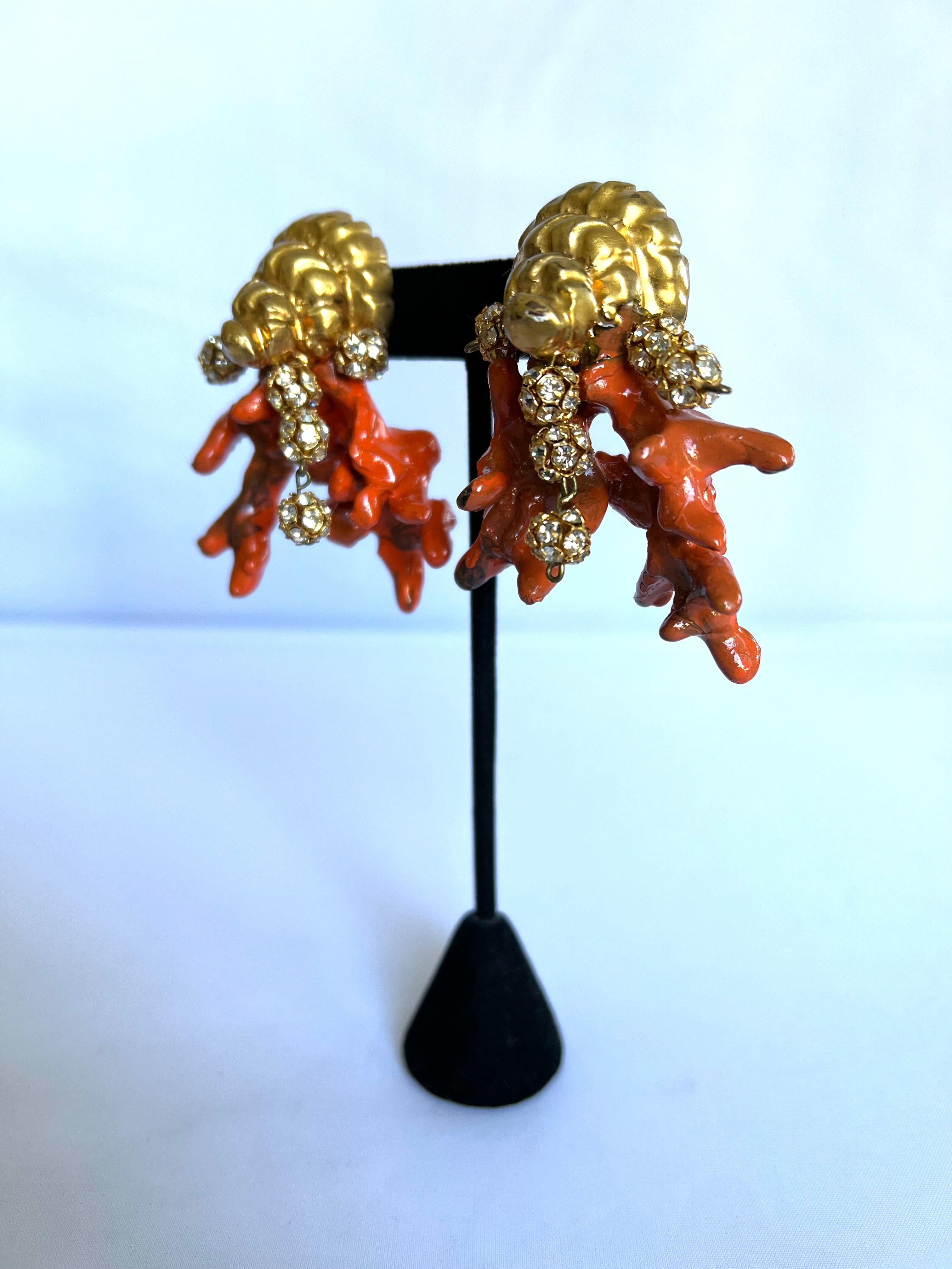 Vintage Coral Diamante Christian Lacroix Earrings  For Sale 2