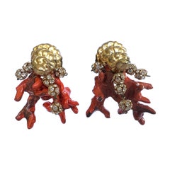 Vintage Coral Diamante Christian Lacroix Earrings