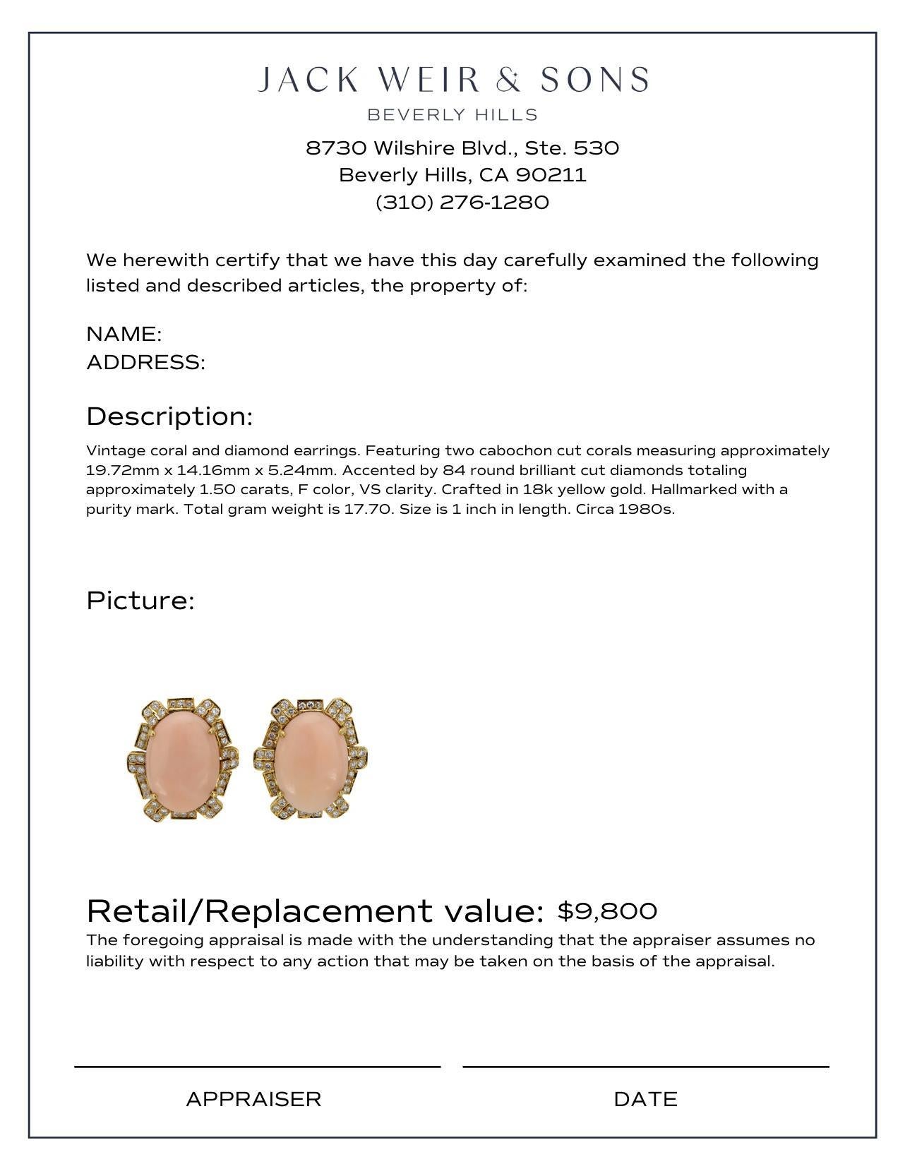 Ohrringe aus 18 Karat Gelbgold mit Koralle und Diamant (Moderne) im Angebot
