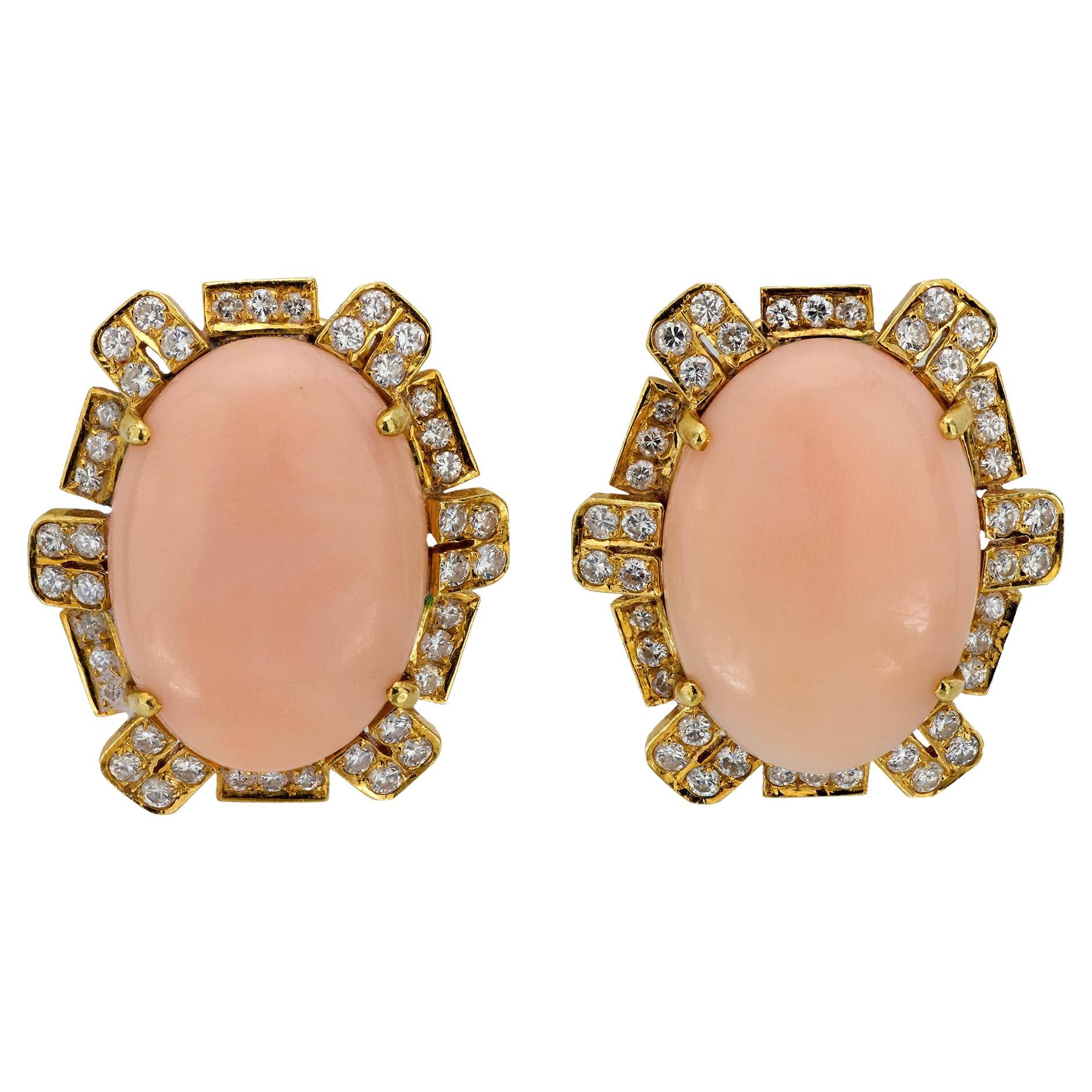 Pendientes vintage coral diamante oro amarillo 18k