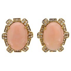 Vintage coral diamond 18k yellow gold earrings